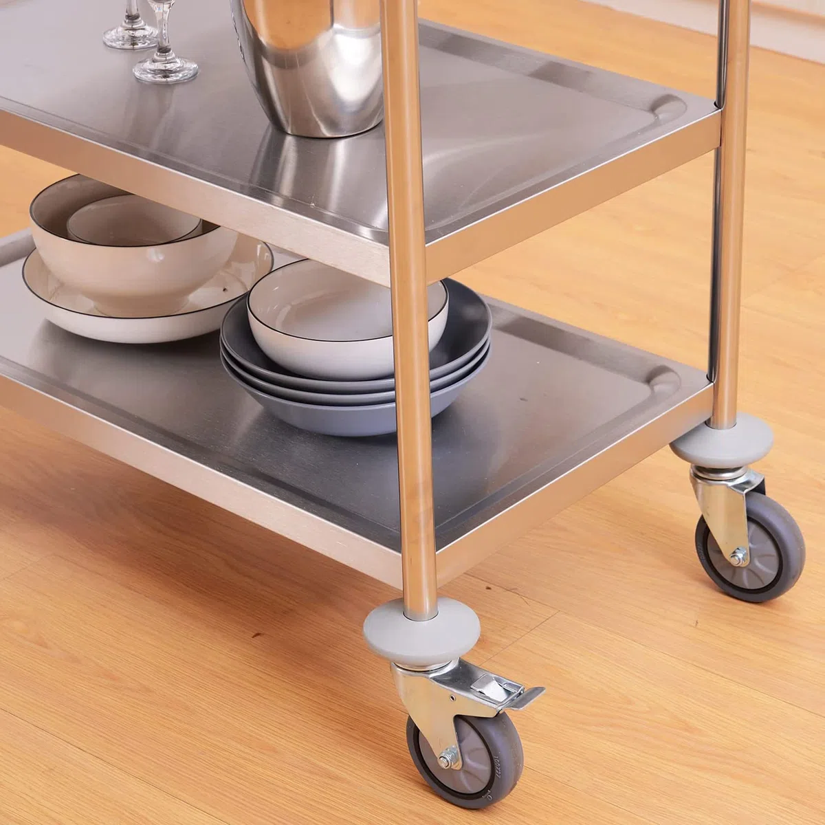 Carrello da cucina in acciaio inox con ruote bloccabili, a 3 ripiani, per hotel, ristoranti, catering, isola, 95 x 50 x 95 cm