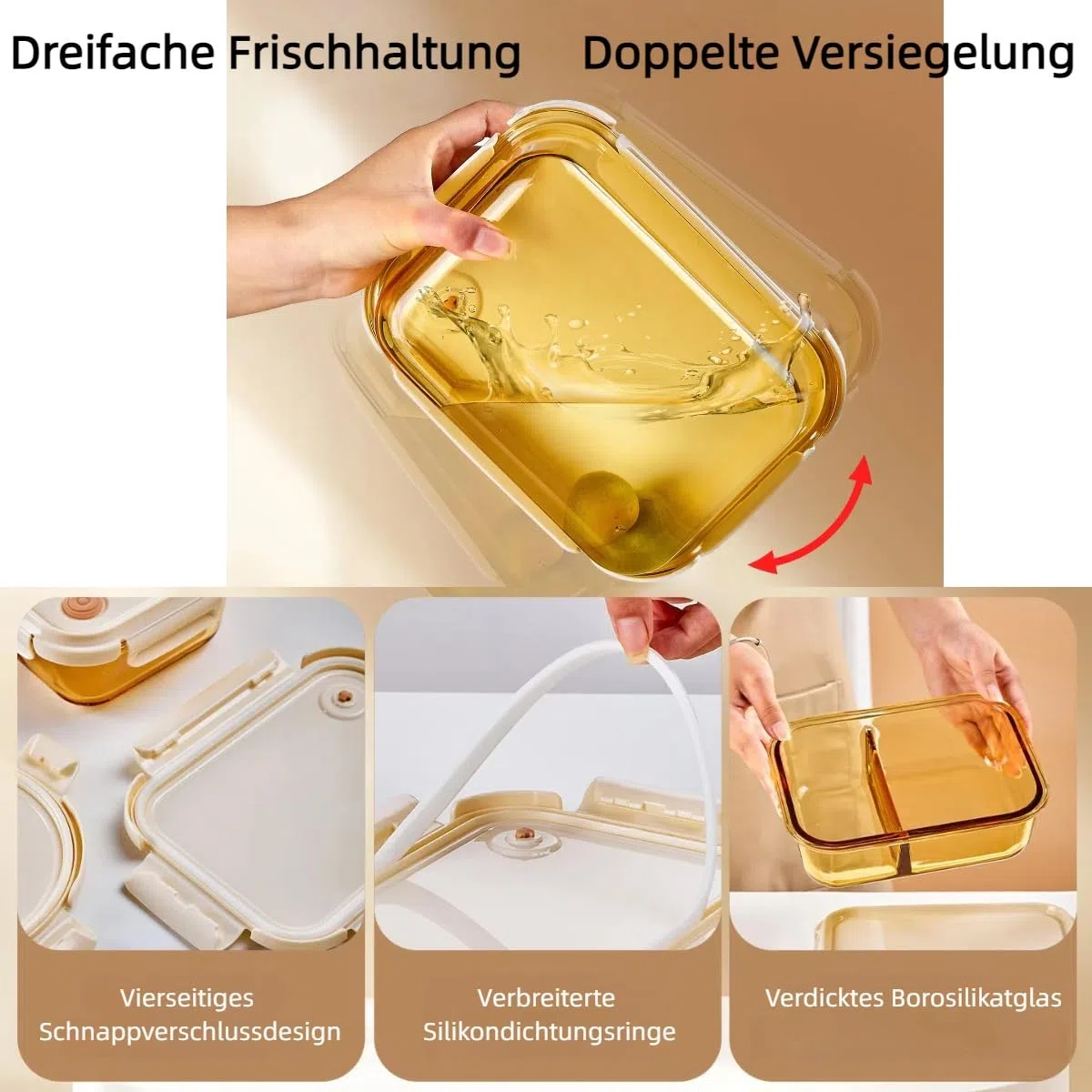 Contenitore per il pane in vetro adatto al microonde, con scomparti a 3/2/0 e borsa termica, chiusura a 4 lati, vetro borosilicato + alloggiamento in PP, per professionisti (grande