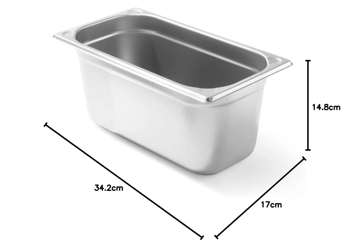 HENDI Contenitore Gastronorm GN 1/3, Kitchen Line, resistenza termica -40 °C a 250 °C, adatto a forno e bagnomaria, 5,7L, 325x176x(H) 150mm, acciaio inox
