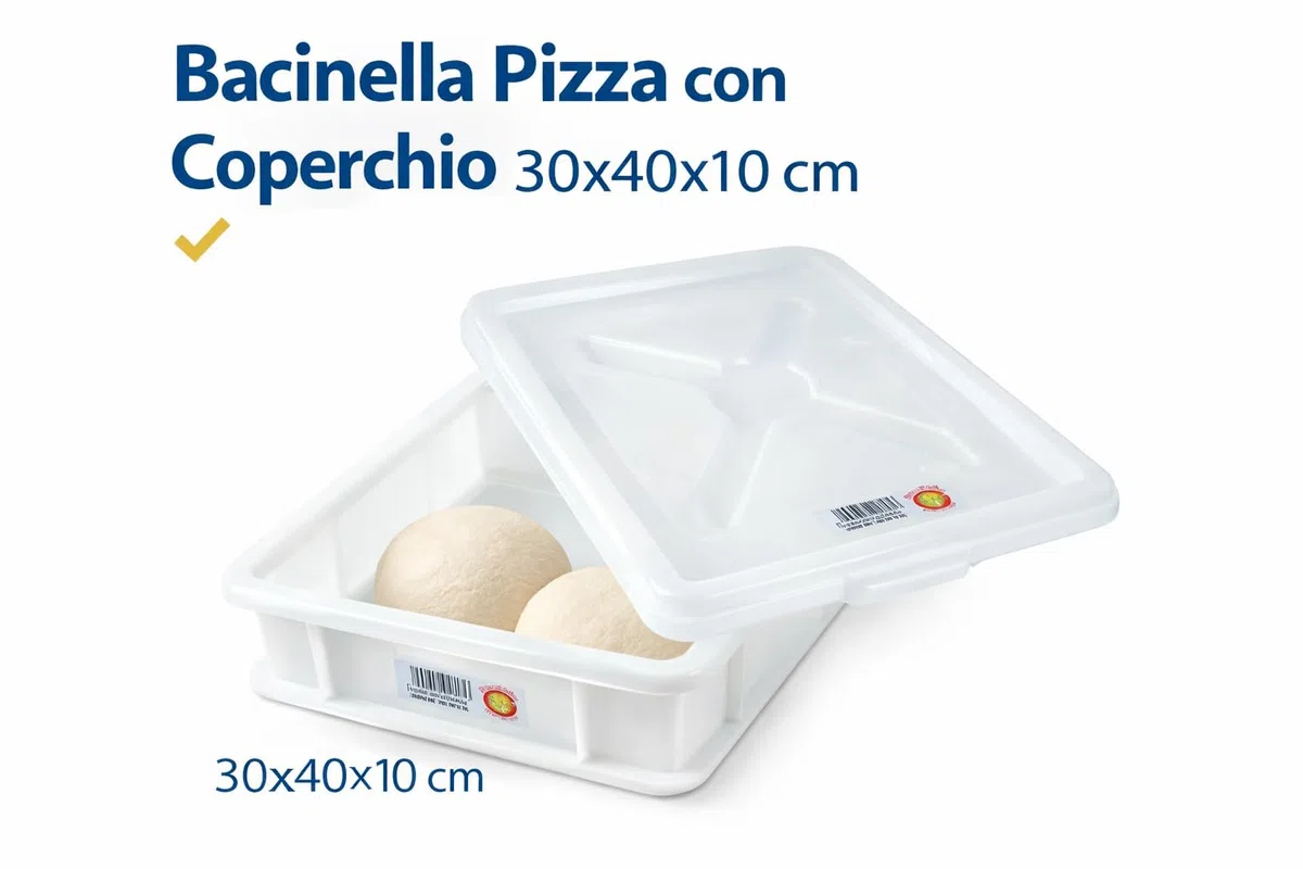 Bacinella Pizza con Coperchio 30x40x10 cm – Contenitore per Impasto Pizza e Pane – Cassetta Lievitazione Alimentare per Pizzeria e Casa