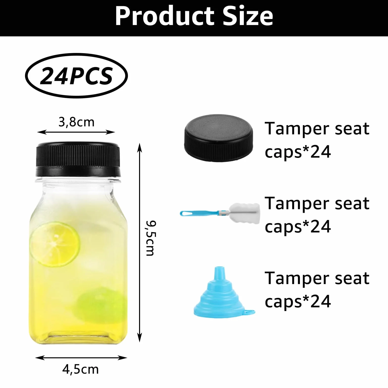 DAJAVE 24 bottiglie di plastica vuote riutilizzabili da riempire con coperchi a prova di perdite, bottiglie piccole con coperchio per succo da 120 ml