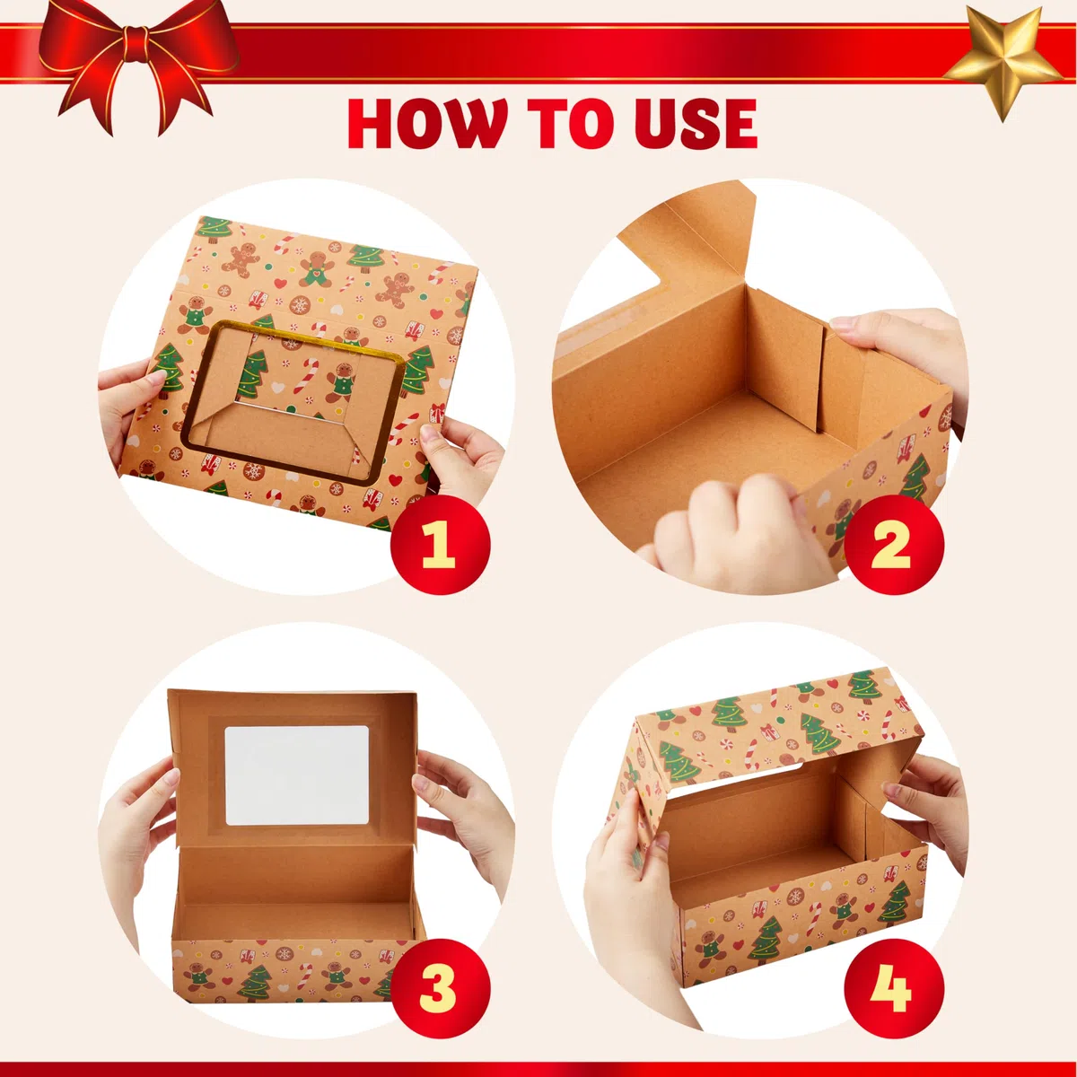 JOYIN 24 pezzi sventati cassette di biscotti natalizi con finestra 8.75 "x 5,6" x 2,75 ", tratta scatole per ciambella e biscotti, scatole da forno a kraft marrone, scatola da forno regalo