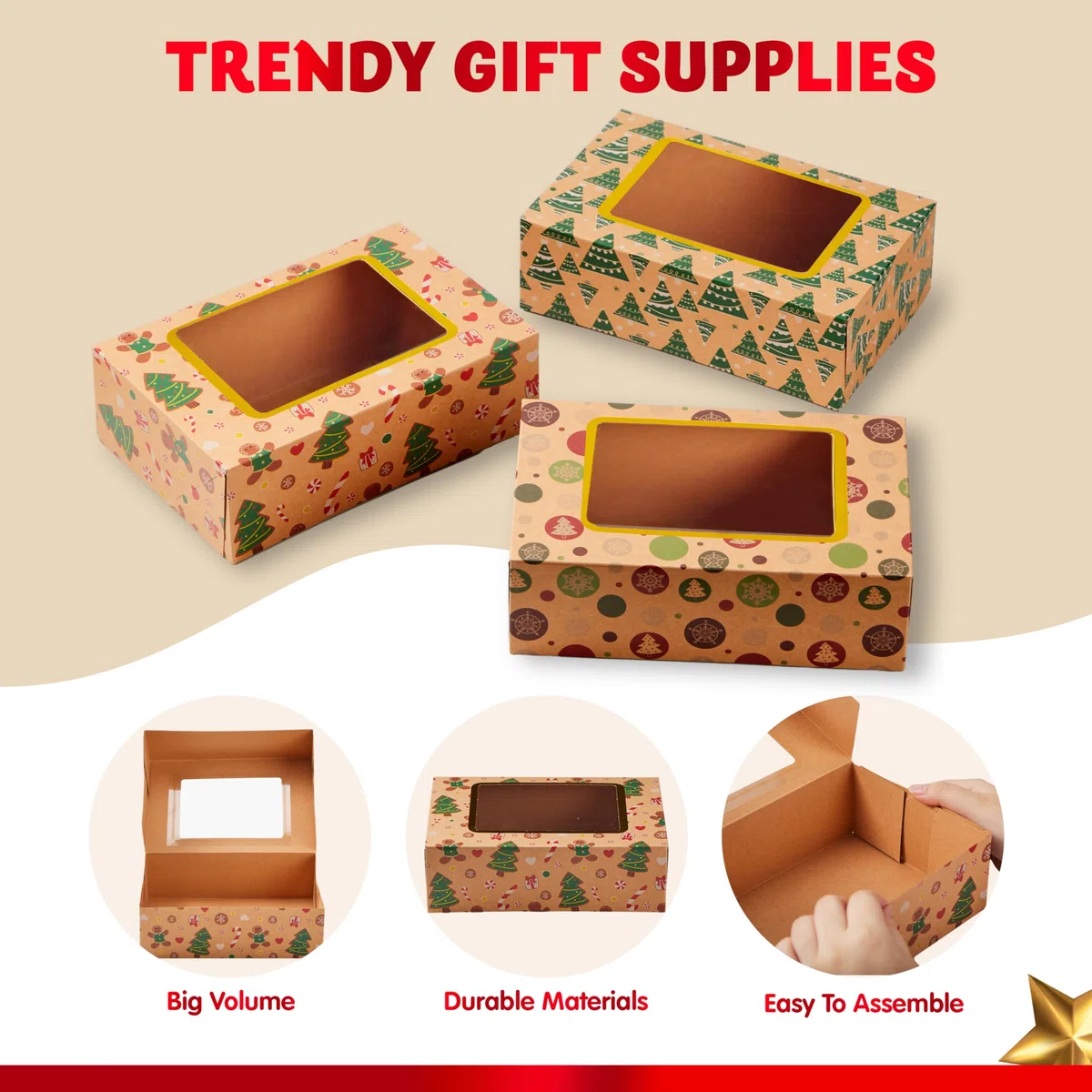 JOYIN 24 pezzi sventati cassette di biscotti natalizi con finestra 8.75 "x 5,6" x 2,75 ", tratta scatole per ciambella e biscotti, scatole da forno a kraft marrone, scatola da forno regalo