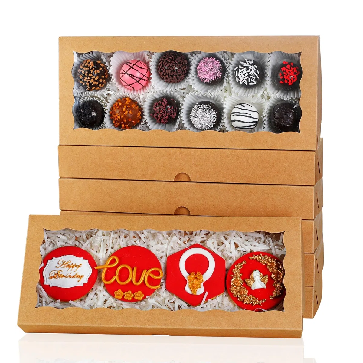 15 scatole bianche da forno con finestra per biscotti, cioccolato, tartufo, macaron, tortine, browines e dolcetti, per Natale, San Valentino, Pasqua, festa della mamma, 30,5 x 12,8 cm