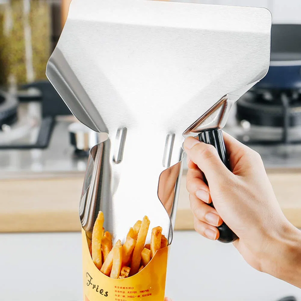 MAGT Paletta per Patatine Fritte, 23 x 21 cm Addensato in Acciaio Inossidabile Maniglia Singola per Popcorn Snack Caramelle