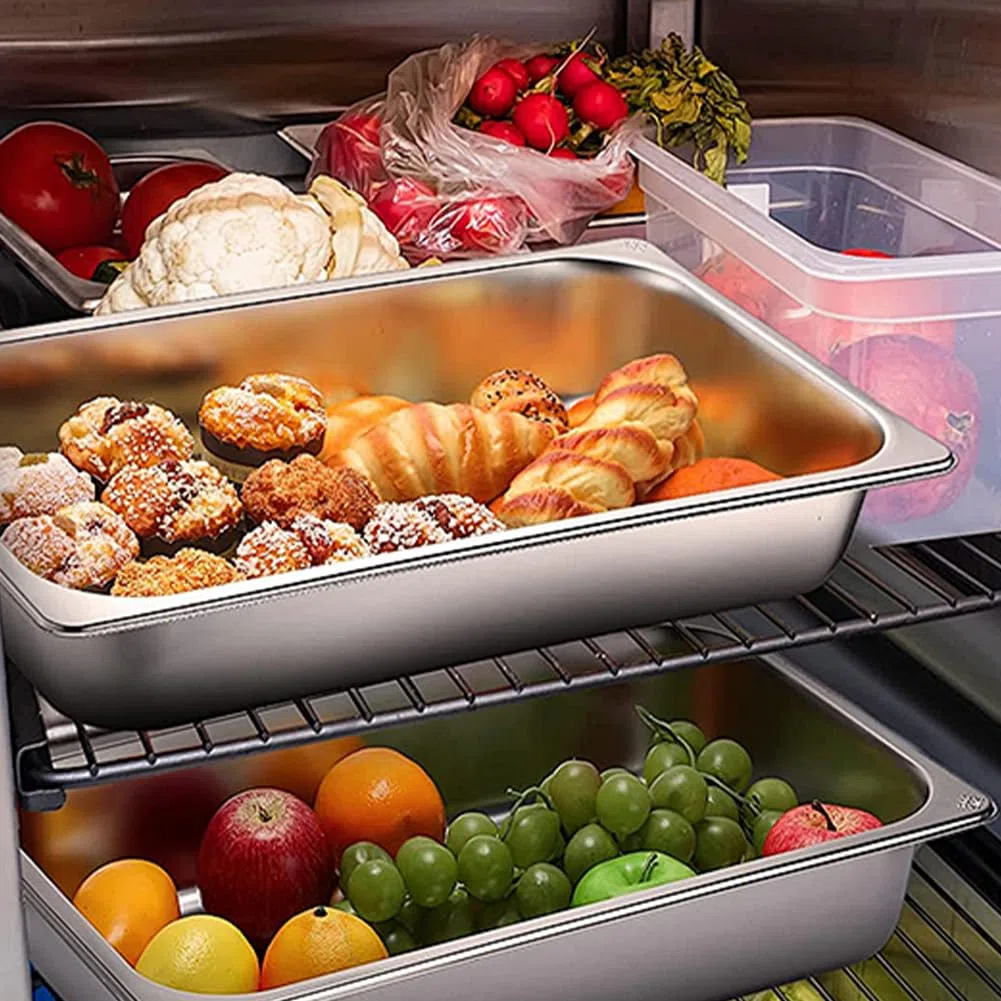 FARYODI Set di 3 vaschette per il paniering, contenitore in acciaio inox con coperchio, contenitore con coperchio, contenitore per alimenti, utilizzabile per impanare (32,5 x 17,5 x 6,5 cm)