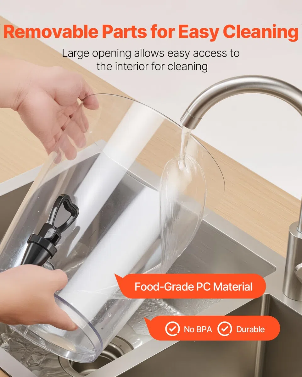 VEVOR Distributore di Bevande, 8 L per Feste, Contenitore di Succhi in Acciaio Inox e Plastica con Rubinetto per Camera del Ghiaccio, Distributore di Tè, Limonata, Succo d'Acqua, per Ristoranti