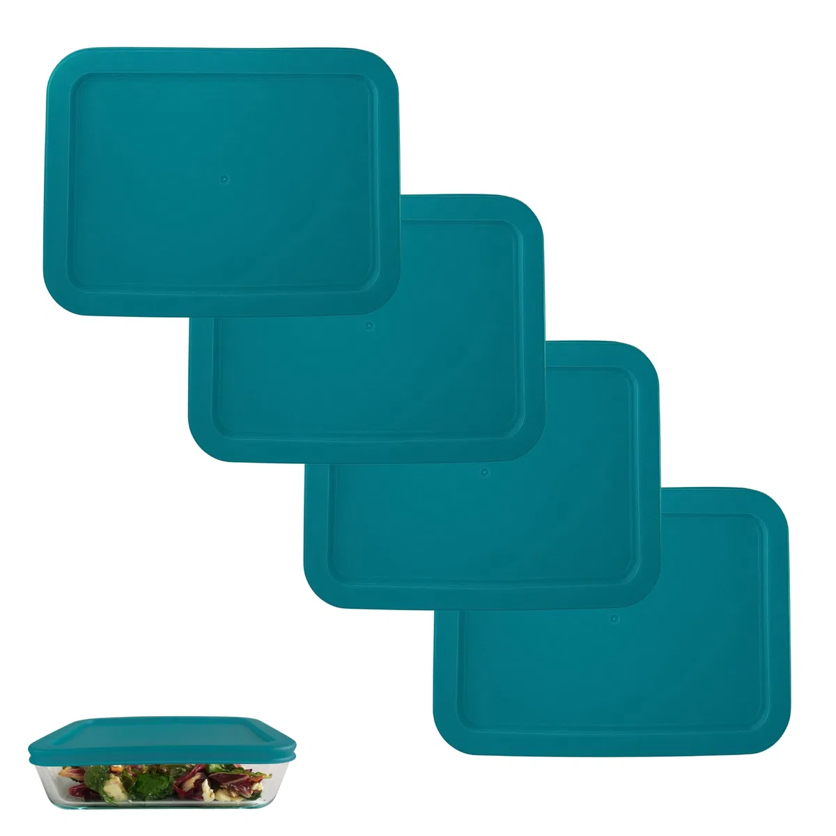 Klareware - Coperchi di ricambio in plastica rettangolare per contenitori per alimenti Klareware e Pyrex 7210, confezione da 4 pezzi, colore: turchese