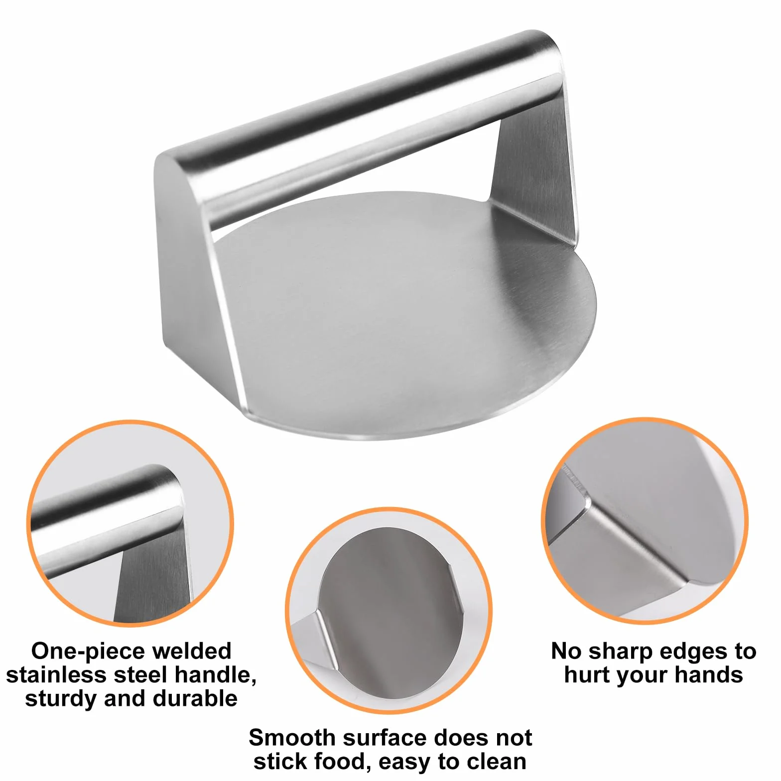Smash Burger Pressa, 14 cm Pressa per Hamburger in Acciaio Inox 304 per Alimenti, Resistente Smasher per Piastra Piatta Griglia, Bistecche, Panini, Barbecue