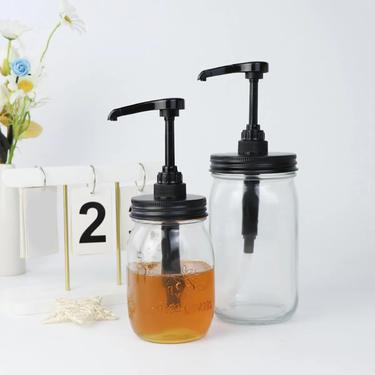 PANGBOER Pompe efficienti per dispenser di alimenti per sciroppi, marmellate e salse, coperchi per barattoli Mason per uso domestico e aziendale