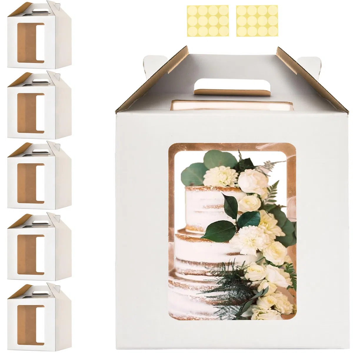 Scatole per torte alte 30,5 x 35,6 cm con finestre, confezione da 5 scatole per torte a più livelli, scatole per torte nuziali da 30,5 cm e 35,6 cm, per torte a livello, robusti contenitori