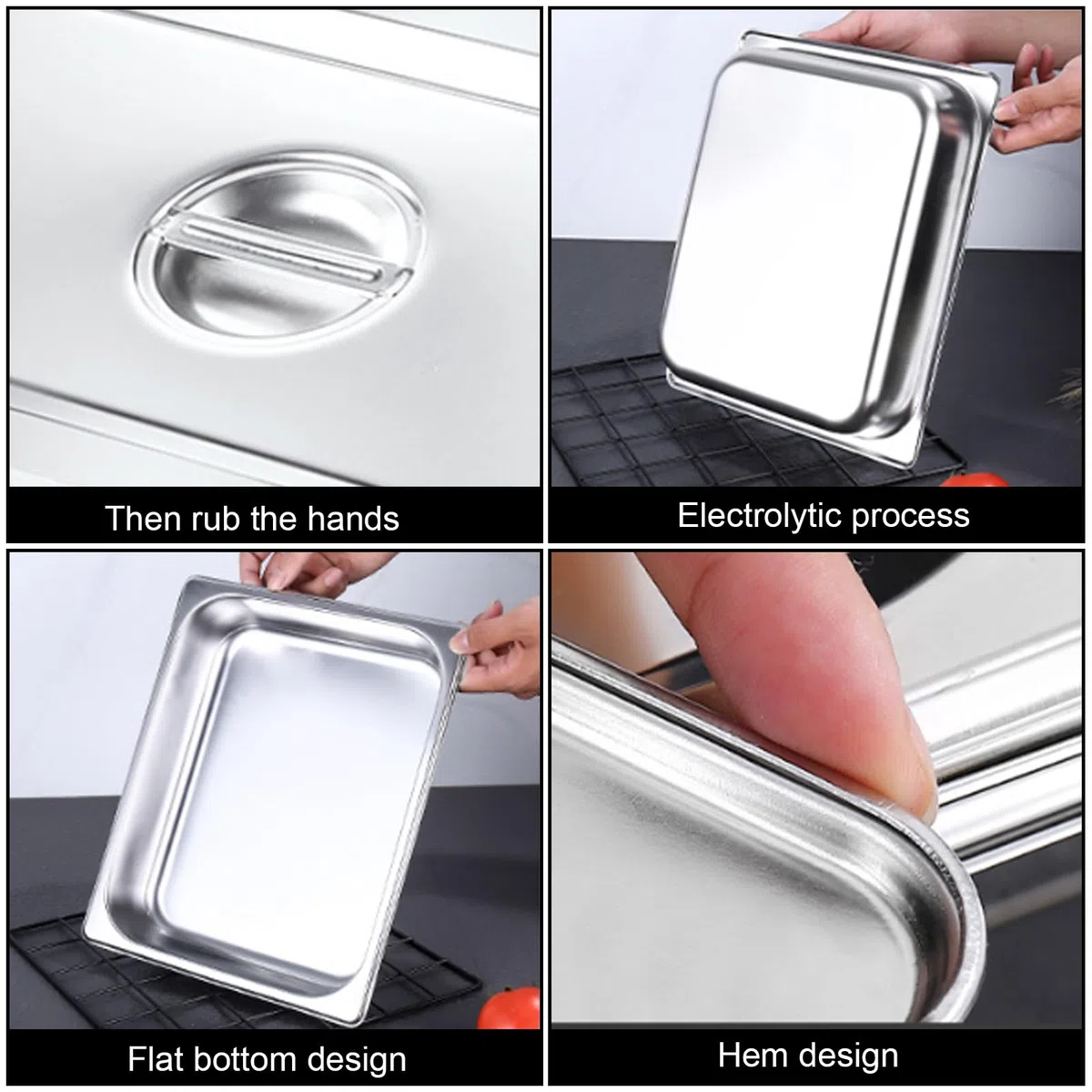 GOMETY Set di 3 ciotole per impanatura, contenitori GN 1/3, in acciaio inox, con coperchio, set di 3 ciotole per impanare, ideali per piatti e piatti da friggere, 32,5 x 17,6 x 6,5 cm