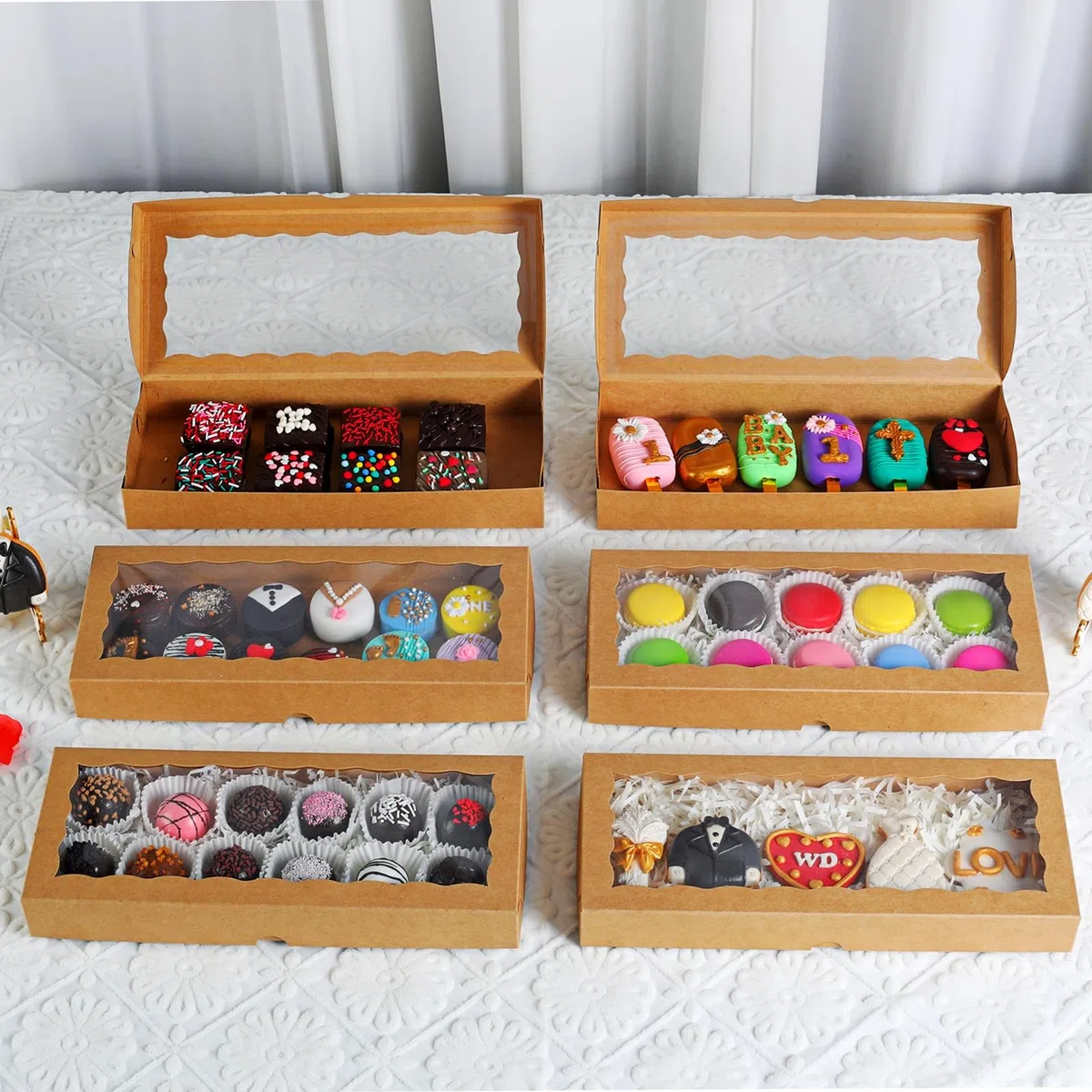 15 scatole bianche da forno con finestra per biscotti, cioccolato, tartufo, macaron, tortine, browines e dolcetti, per Natale, San Valentino, Pasqua, festa della mamma, 30,5 x 12,8 cm