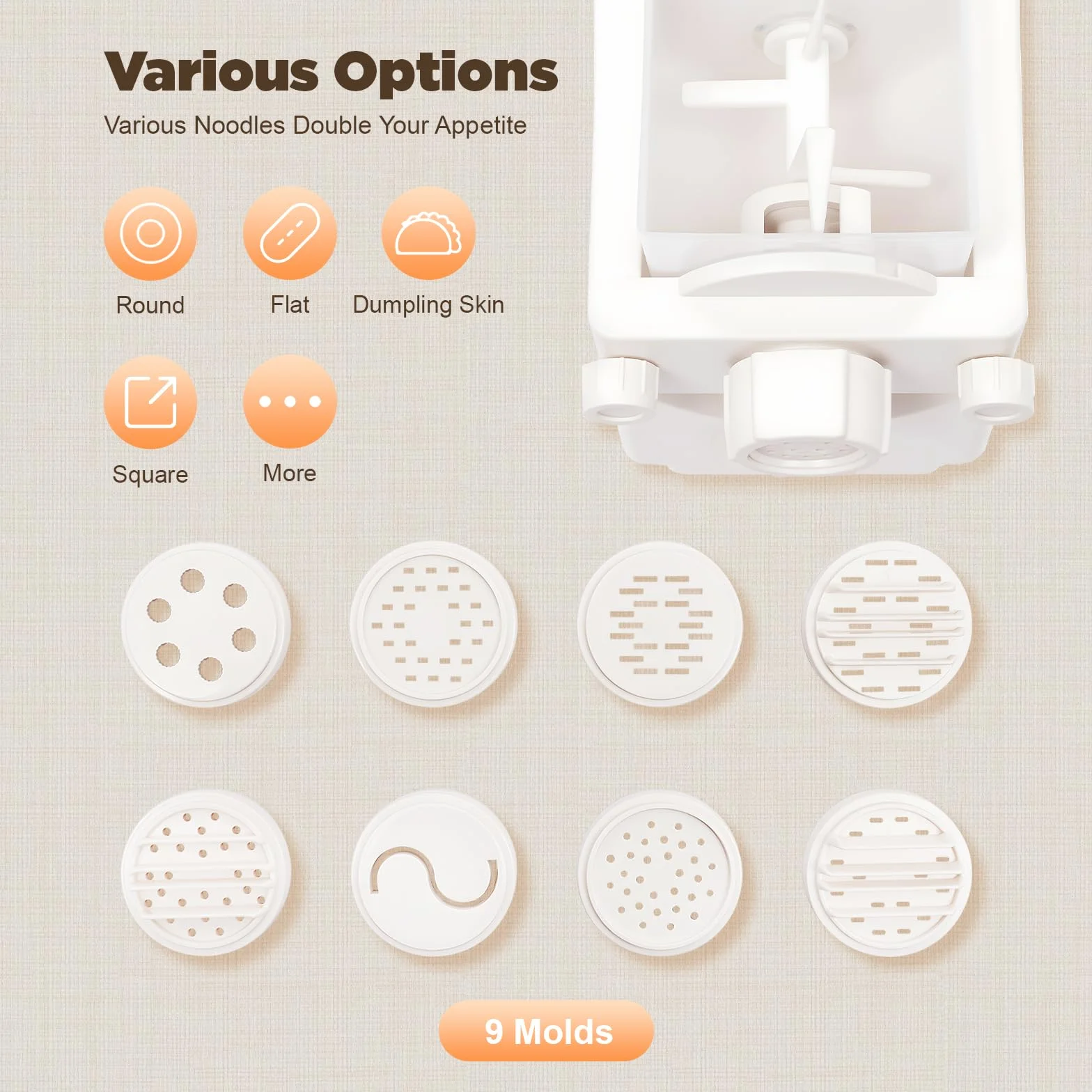 Macchina per pasta elettrica completamente automatica, 33x20,5x28,5 cm, 9 teste, 55-60 giri/min, 500 g