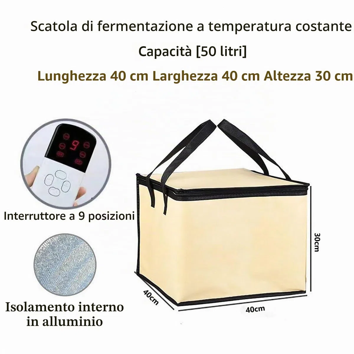 Scatola per lievitazione dell'impasto pieghevole, scatola per lievitazione dell'impasto con riscaldatore + maniglia, 3 regolazioni di temperatura, riutilizzabile, riscaldamento a bassa