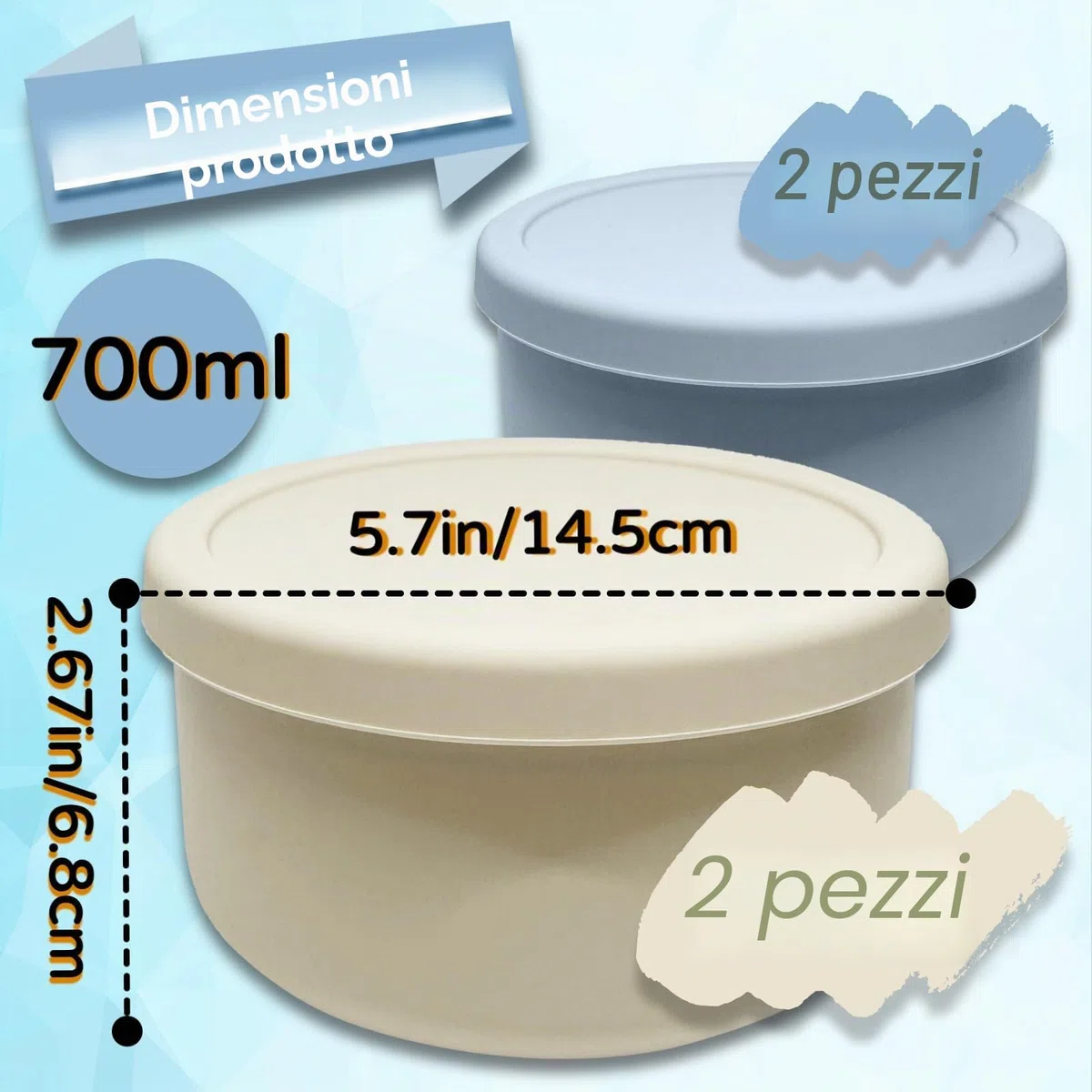 4 scatole per pizza con una capacità di 350 g, impasto per pizza con coperchio in beige e grigio blu
