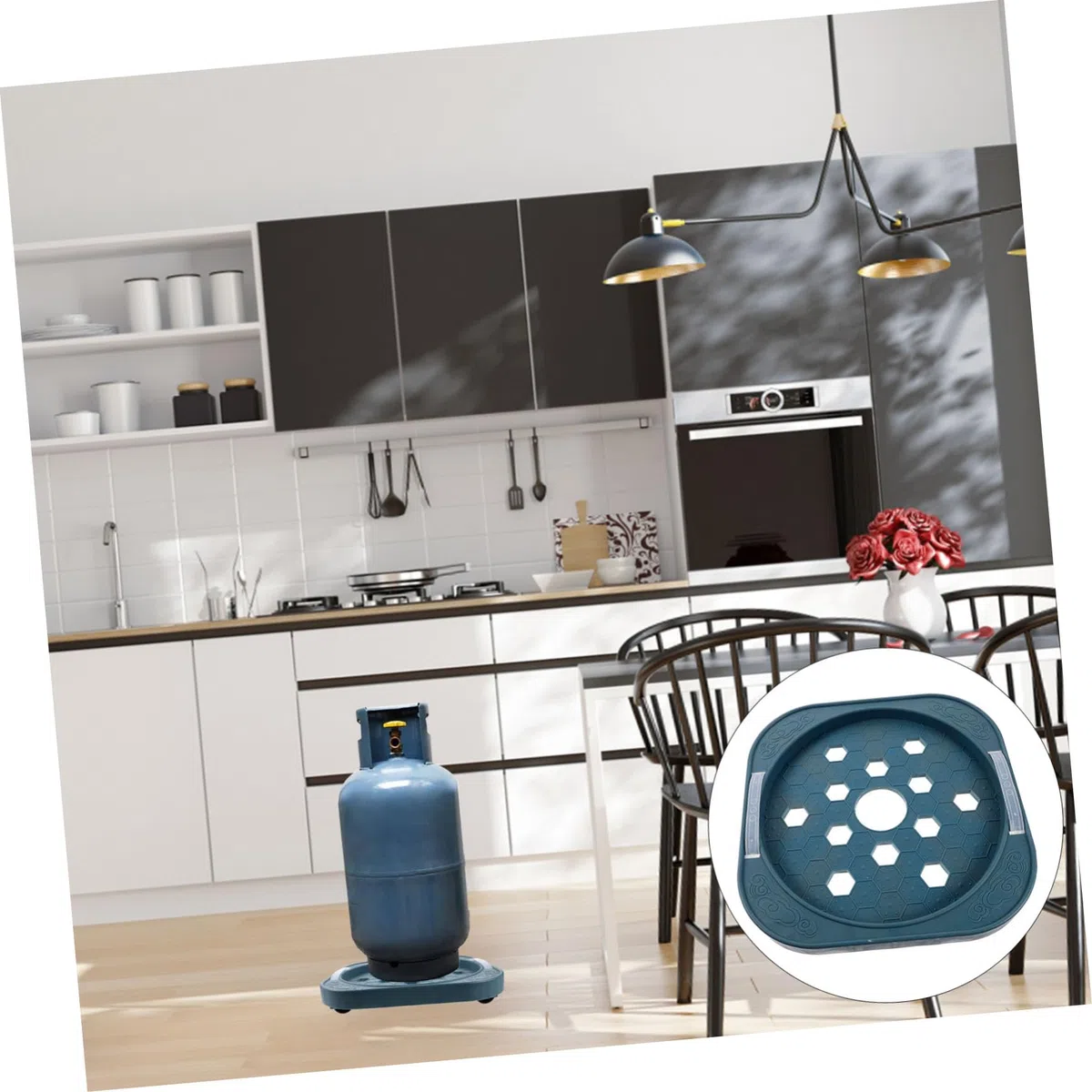 MAGICLULU Porta Bombola Gas da Esterno Supporto Mobile e Base Rotonda in Acciaio Inossidabile, Vassoio per Cucina Familiare Ruote per Cambio Facile