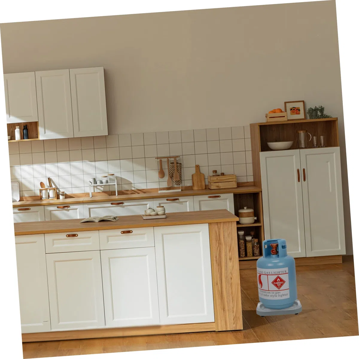 MAGICLULU Porta Bombola Gas da Esterno Supporto Mobile e Base Rotonda in Acciaio Inossidabile, Vassoio per Cucina Familiare Ruote per Cambio Facile