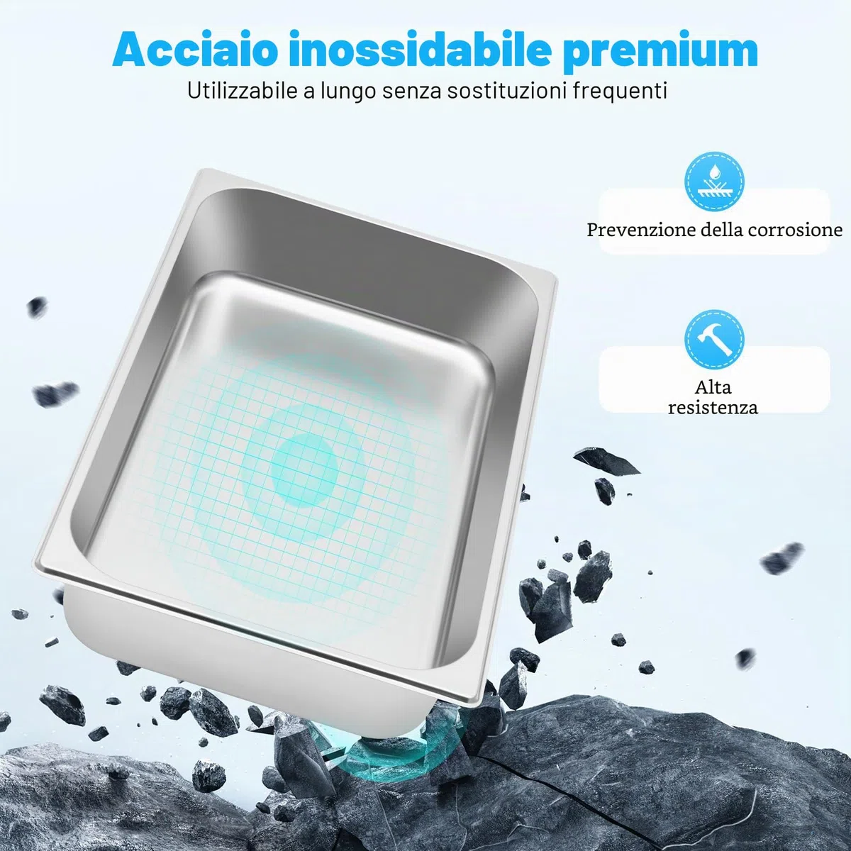 4 contenitori in acciaio inox per hotel, catering e buffet Vassoio per alimenti, con coperchio Porzioni per feste e arrosti da cuocere 50,8 x 30,48 x 10 cm