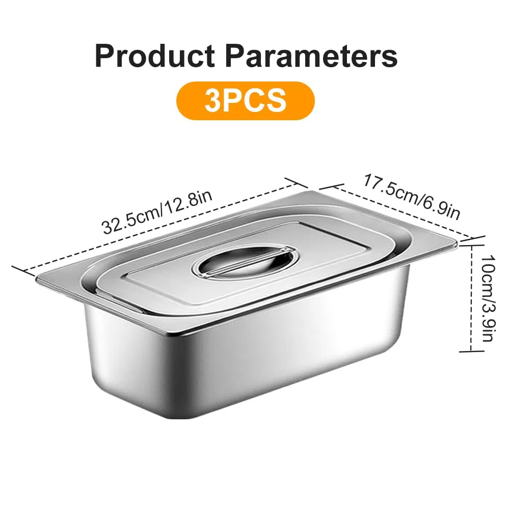 FARYODI Set di 3 vaschette per il paniering, contenitore in acciaio inox con coperchio, contenitore con coperchio, contenitore per alimenti, utilizzabile per impanare (32,5 x 17,5 x 6,5 cm)