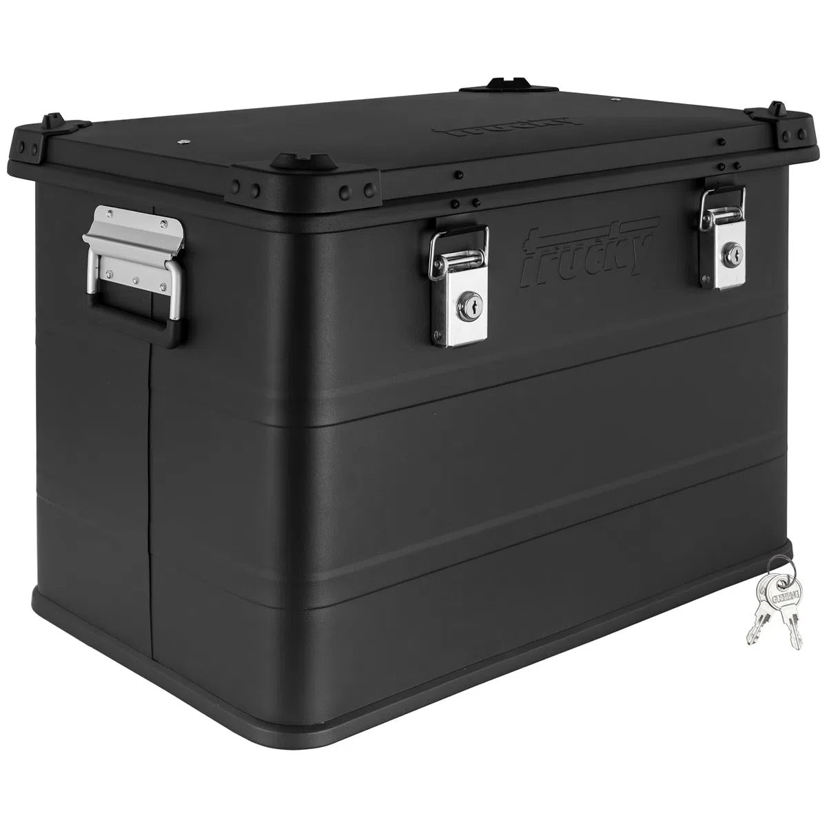 Trucky Scatola in alluminio con coperchio, colore nero, in alluminio, per il trasporto, in metallo, richiudibile, dimensioni: 75 l