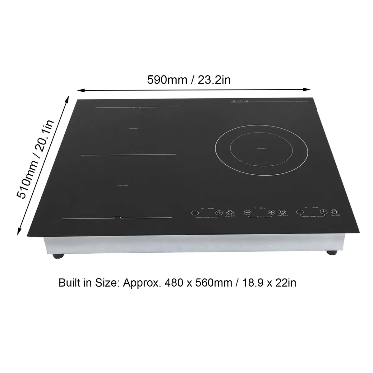 Piano Cottura Elettrico con 3 Fuochi, Touch Control, Controllo Preciso della Temperatura per Pentola in e Acciaio Inossidabile, Piano Cottura a Induzione Incorporato da