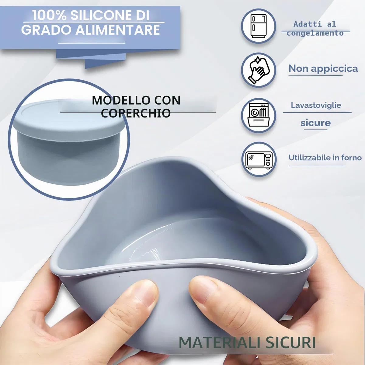 4 scatole per pizza con una capacità di 350 g, impasto per pizza con coperchio in beige e grigio blu