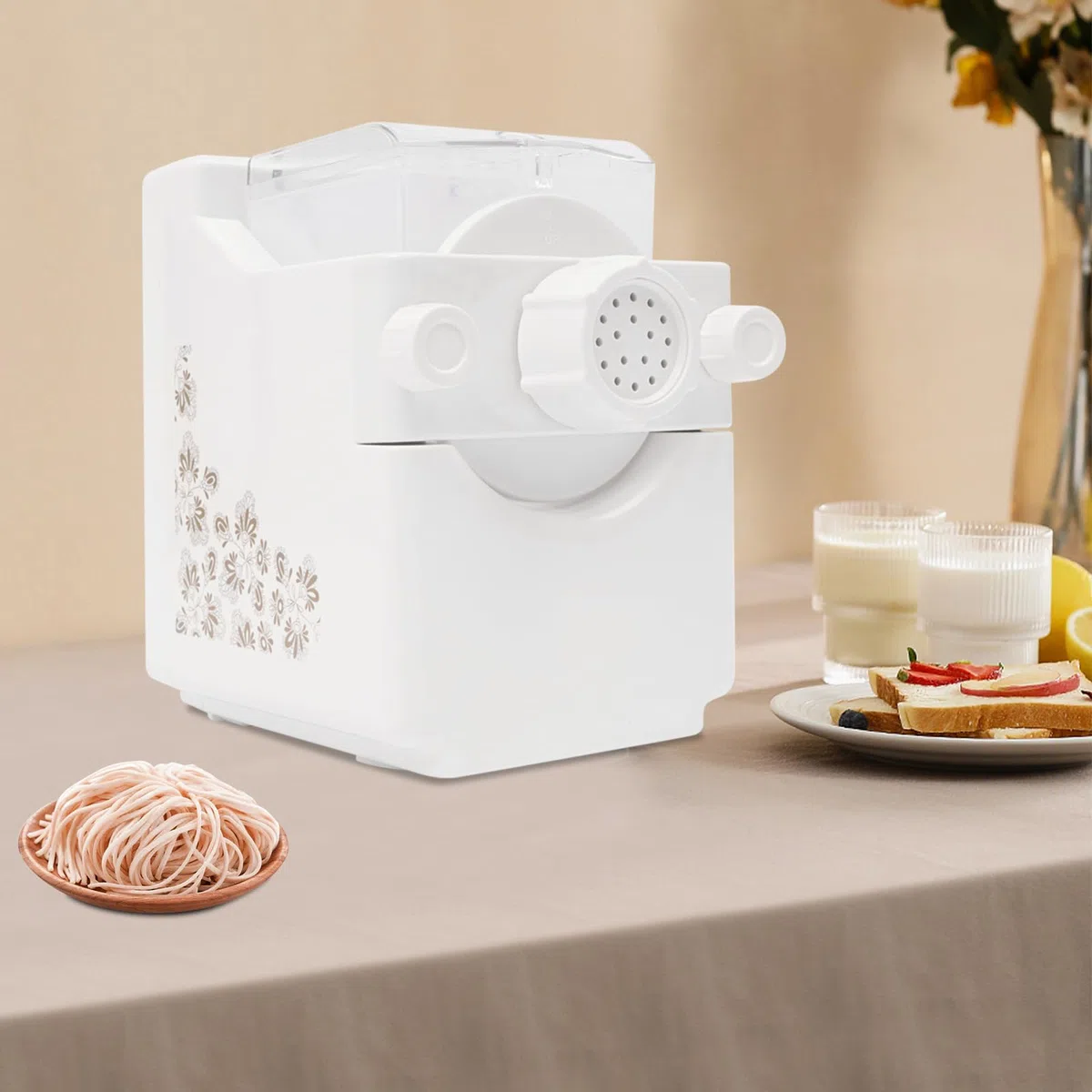 Macchina elettrica per pasta da 180 W, 220 V, macchina per pasta elettrica multifunzione, con 9 testine di formatura, completamente automatica, per uso domestico, per sfoglia per ravioli, spaghetti