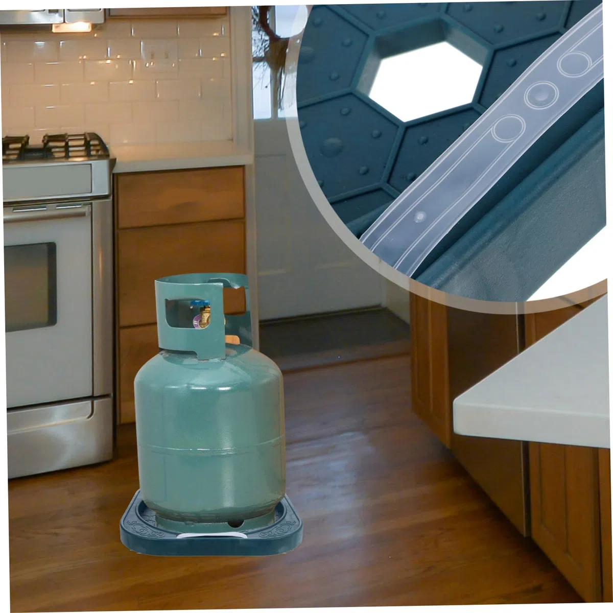 MAGICLULU Porta Bombola Gas da Esterno Supporto Mobile e Base Rotonda in Acciaio Inossidabile, Vassoio per Cucina Familiare Ruote per Cambio Facile