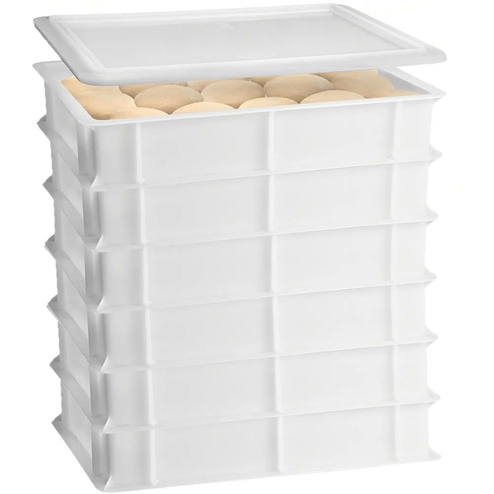 Set 6 Cassette con Coperchio portaimpasti palline Pizza Pane panette 60x40x13 certificata per alimenti VASCHETTA DA FRIGO professionale litri 24 impilabile sovrapponibile PIZZERIA CASEIFICI