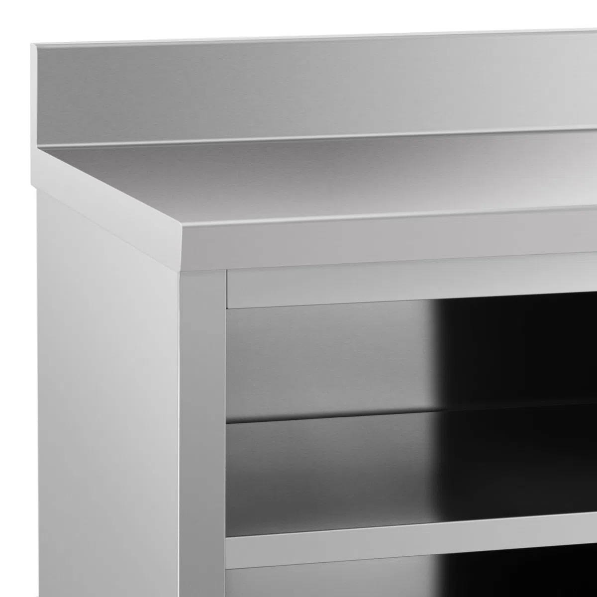 Royal Catering Tavolo Armadiato Acciaio Inox Con Alzatina Banco Da Cucina Porte Scorrevoli RCSSCB-200X60-E-B (200 x 60 cm, 600 kg)
