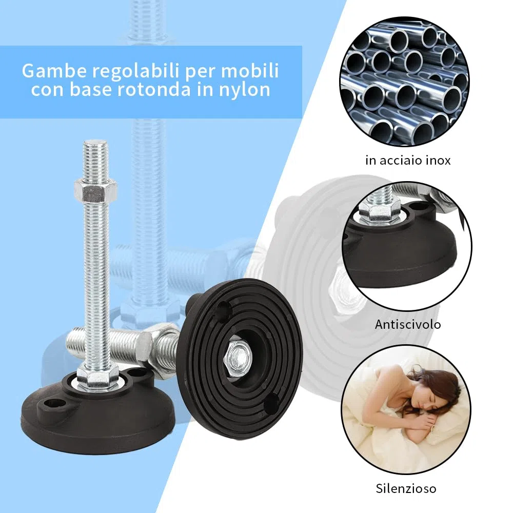 BORDSTRACT Piedi di livellamento della mobilia, 4 pezzi M8 Heavy Duty regolatore di altezza piedino livellatore dimensione filo per tavoli,cassettiera, panca, armadi(D40*M8*L30)