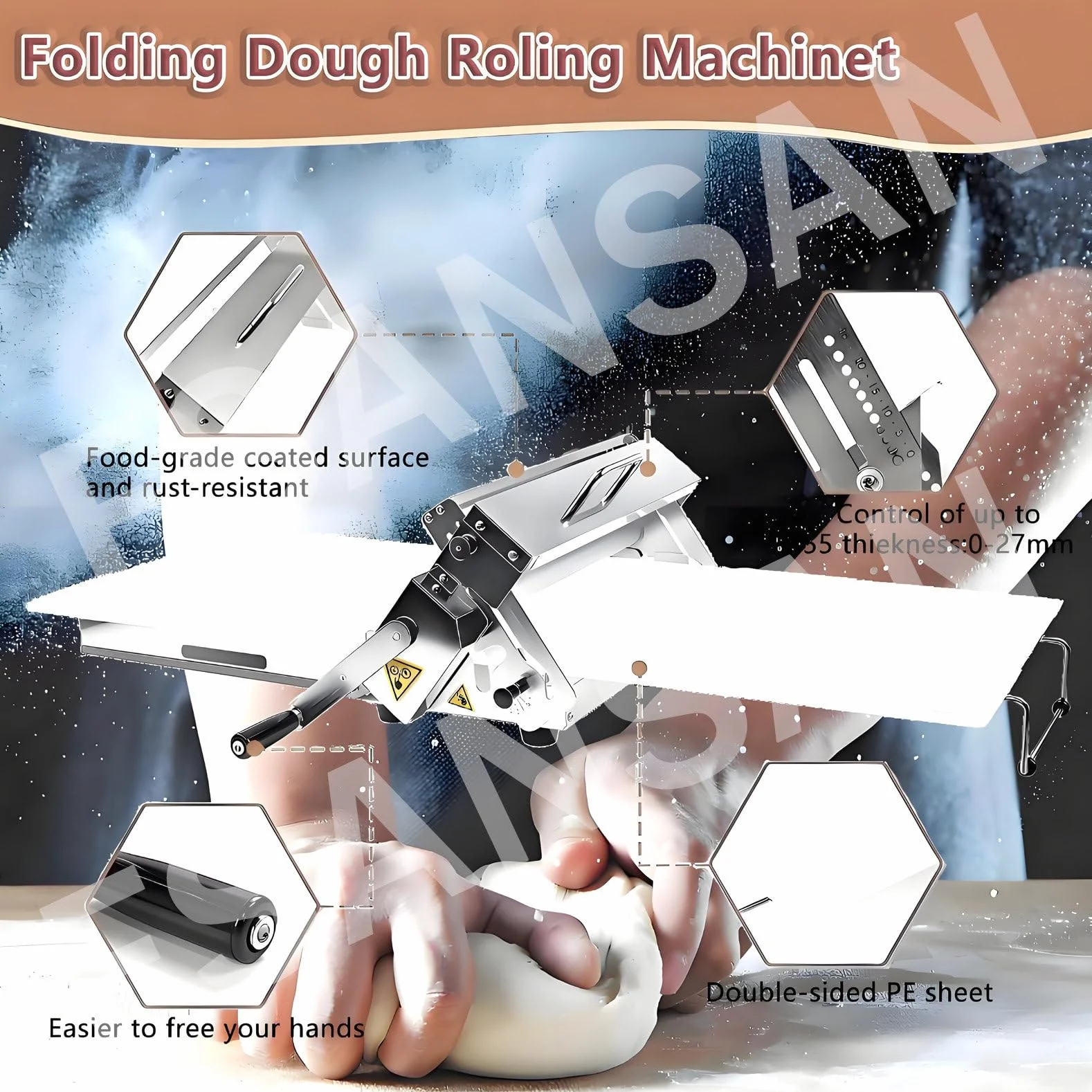 Sfogliatrice Professionale per Pasta sfoglia e Fondente, sfogliatrice Manuale, Spessore Regolabile da 0 a 25 mm, sfogliatrice Pieghevole per panetterie e pasticcerie,Model400