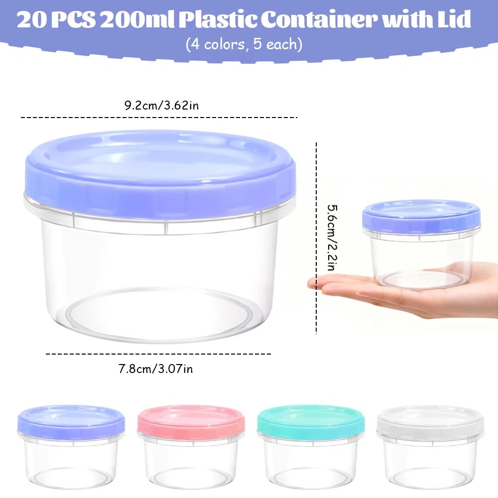 20 Pezzi Contenitori Ermetici per Alimenti Piccoli 200ML Barattoli in Plastica Riutilizzabile con Coperchio Vasetti di Conservazione Ermetici Trasparenti per Yogurt Marmellata Snack