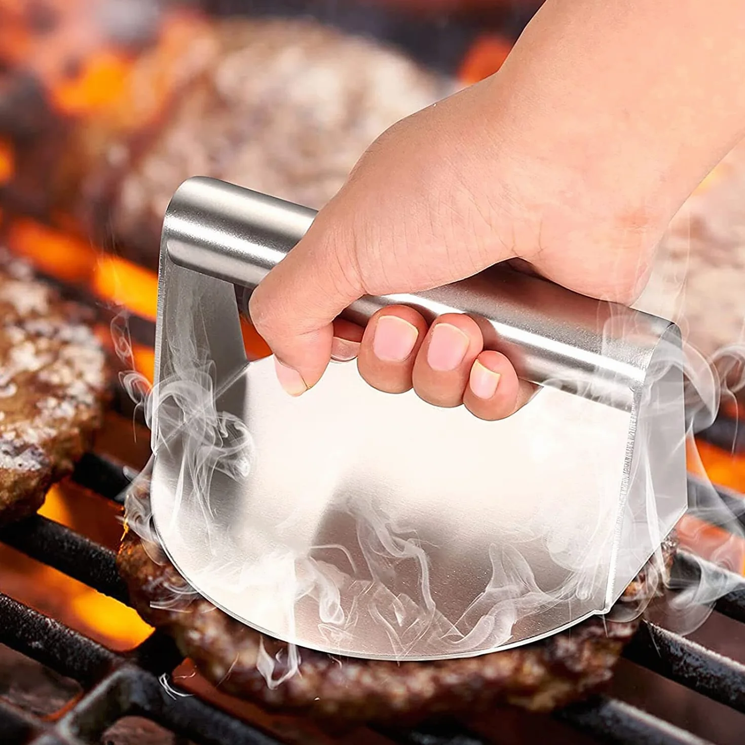 Smash Burger Pressa, 14 cm Pressa per Hamburger in Acciaio Inox 304 per Alimenti, Resistente Smasher per Piastra Piatta Griglia, Bistecche, Panini, Barbecue
