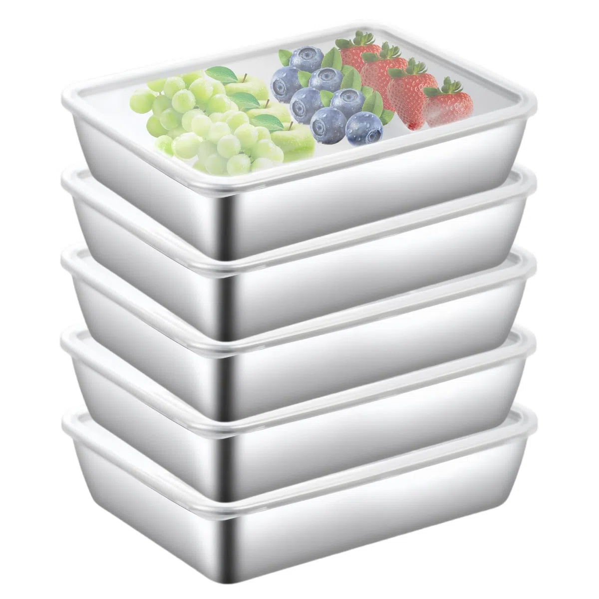 5 contenitori per affettati per frigorifero, contenitori per congelatore in acciaio inox con coperchio, contenitori ermetici con coperchio, box impilabili in acciaio inox, meal prep box per formaggio
