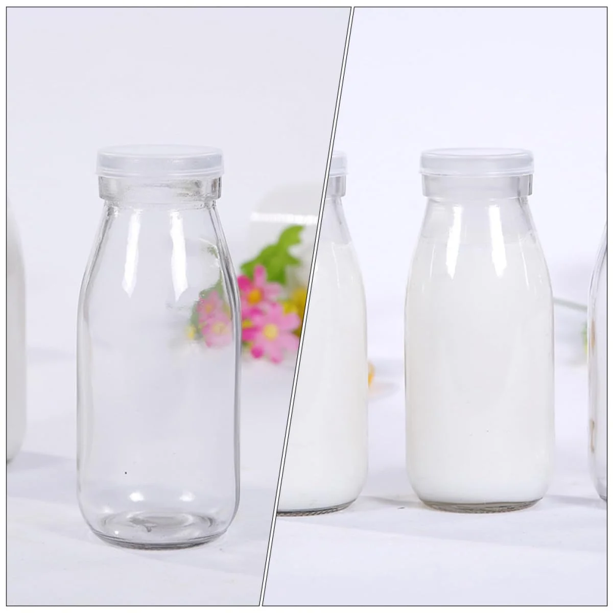 Toyvian Set 2 Bottiglie per Latte da 250ml in Vetro e Plastica Coperchio, Facili da Trasportare e Buona Tenuta, per Famiglie e Ristoranti