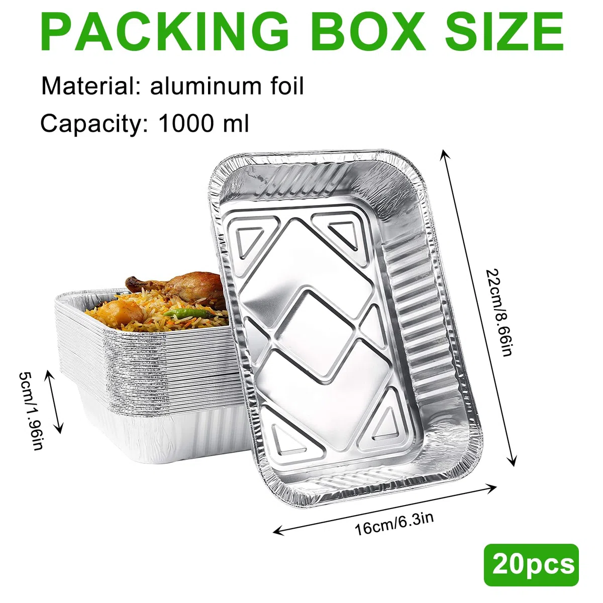 20 PZ VASCHETTA ALLUMINIO CON COPERCHIO - Piatto monouso per barbecue, cottura, congelamento (1000 ml)