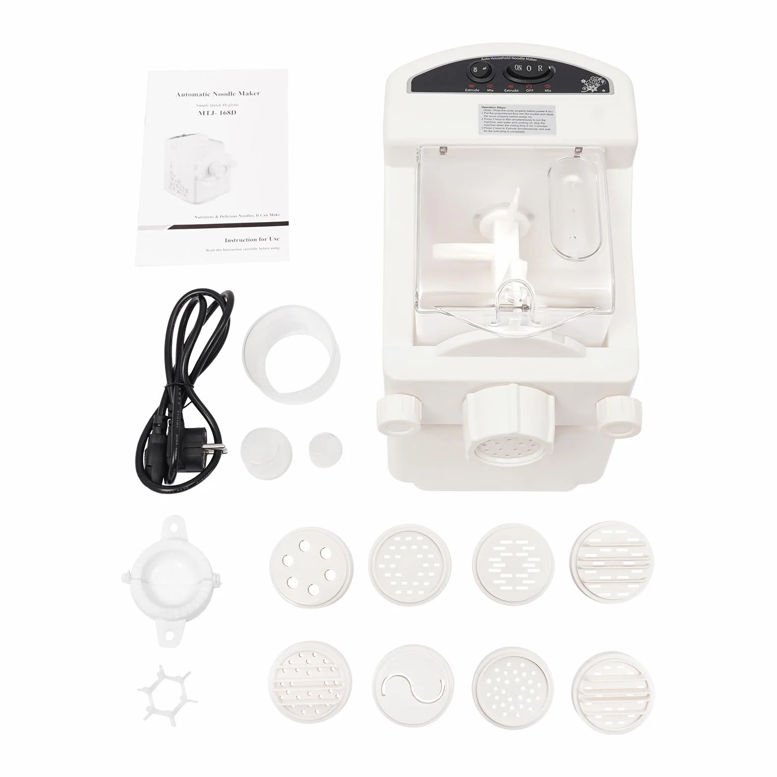Macchina elettrica per pasta da 180 W, 220 V, macchina per pasta elettrica multifunzione, con 9 testine di formatura, completamente automatica, per uso domestico, per sfoglia per ravioli, spaghetti