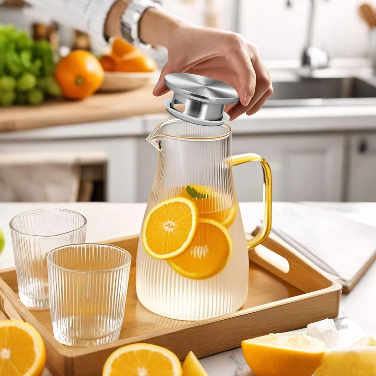DOITOOL 3 pezzi Coperchio Della Caraffa Impermeabile Inox Coperchio Di Jug Freddo Con Doppia Uscite Per Facile Versare Accessorio Pratico Per Ristoranti E Case