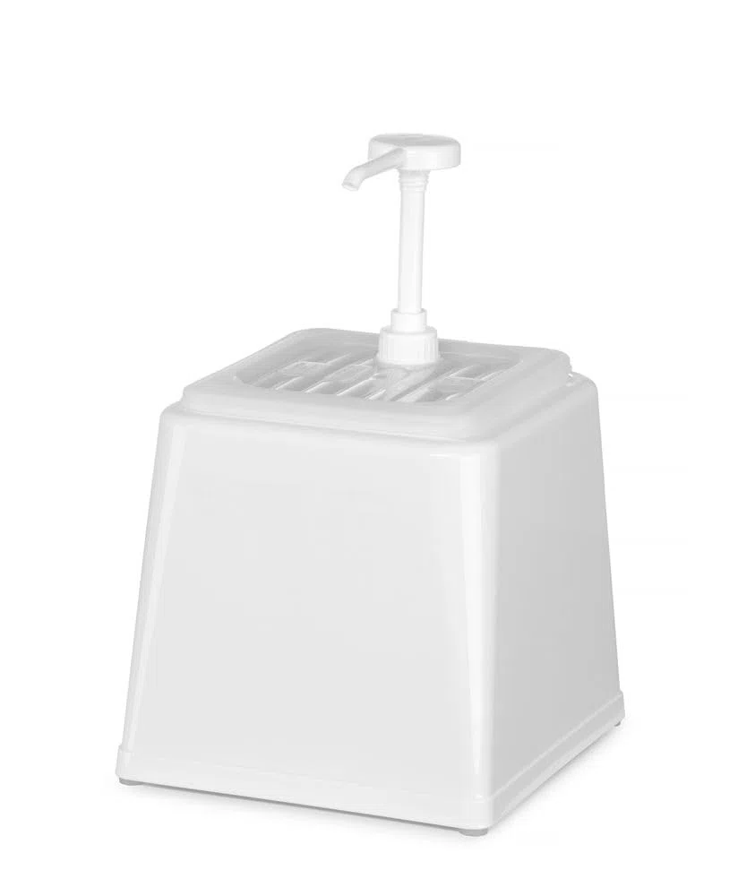 HENDI Dosatore per salse con pompa, distributore di condimenti, dispenser riutilizzabile, senza BPA, capacità: 2,5 L, dosaggio: 20 ml, 230x210x(H)327mm, bianco, ABS, polipropilene