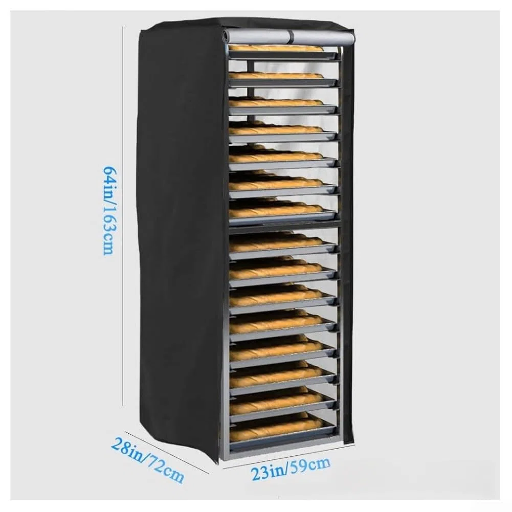 Copertura per panetteria, resistente, impermeabile, in tessuto 420D, pannello trasparente, con aperture di ventilazione, adatto per panini a 20 ripiani, chiusura con cerniera, nero (58,4 x 71,1