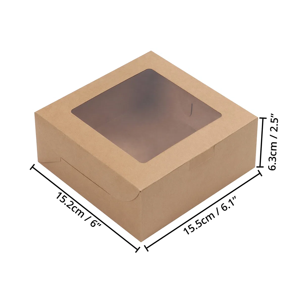 BELLE VOUS Scatole per Dolci in Cartone Kraft Marrone con Finestra (50 Pezzi) -15,2 x 15,5 x 6,3 cm - Scatole per Torte USA e Getta - Biscotti, Cupcakes, Dessert e Torte