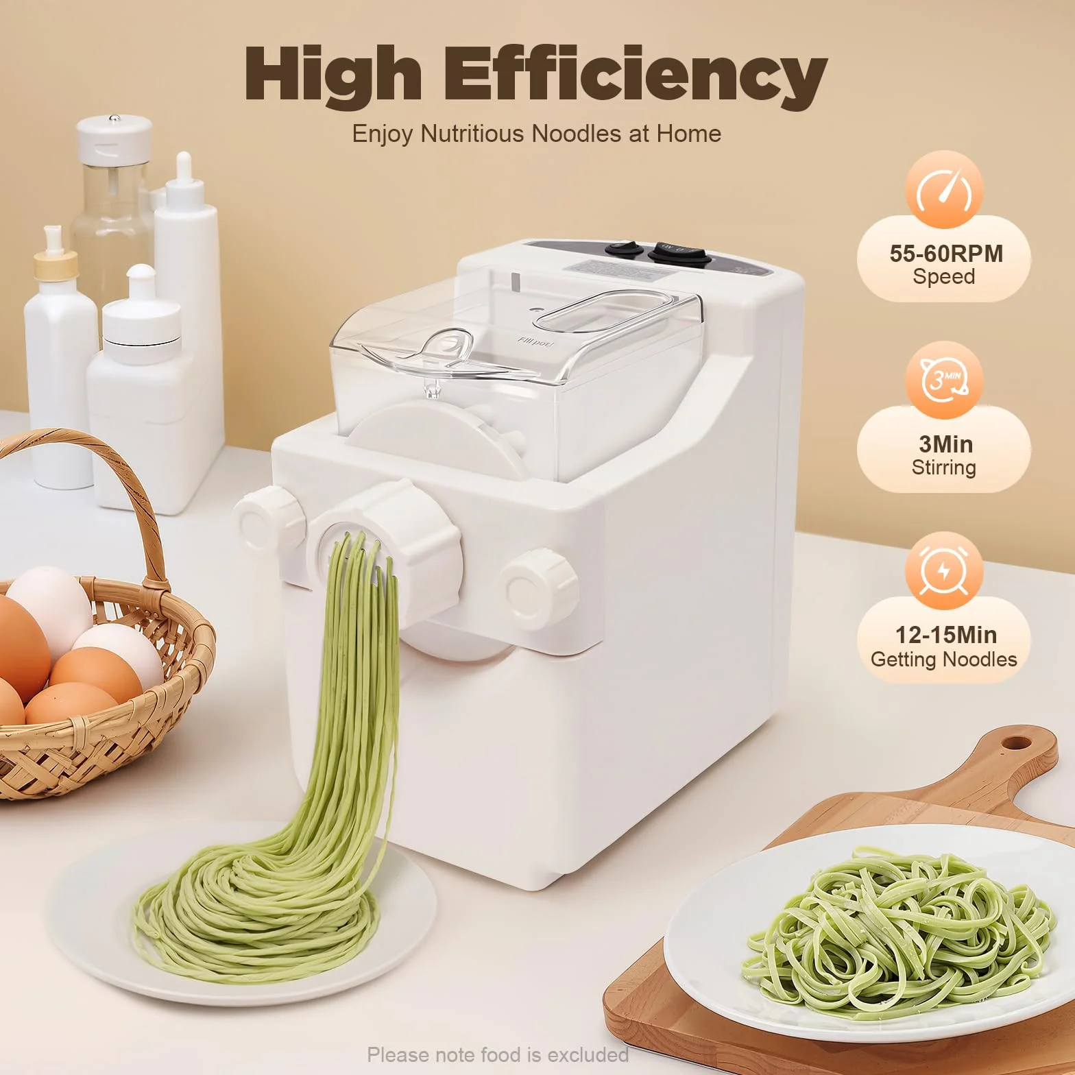 Macchina per pasta elettrica completamente automatica, 33x20,5x28,5 cm, 9 teste, 55-60 giri/min, 500 g
