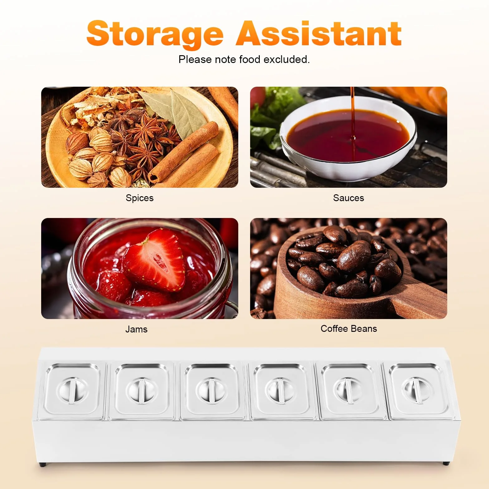 Contenitore GN per ingredienti in acciaio inox (6 contenitori GN con 6 coperchi abbinati), 104 x 22,5 x 22 cm, per ristoranti, negozi caldi, negozi di tè al latte, negozi di frutta