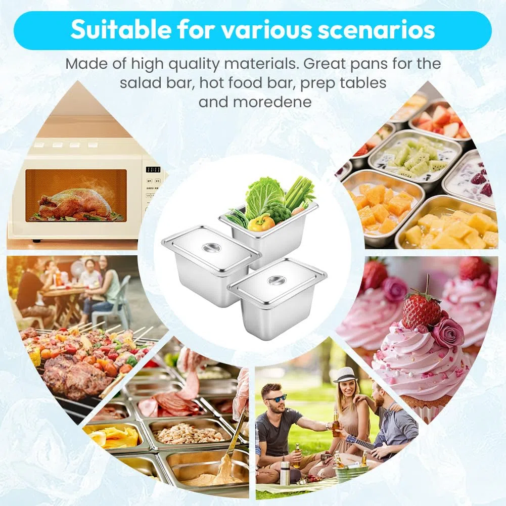 Set di 3 ciotole per alimenti in acciaio inox con coperchio, contenitore GN 1/3, contenitore Gastro e vaschette per il panierstraße, contenitore in acciaio inox per cibi caldi/freddi, catering e