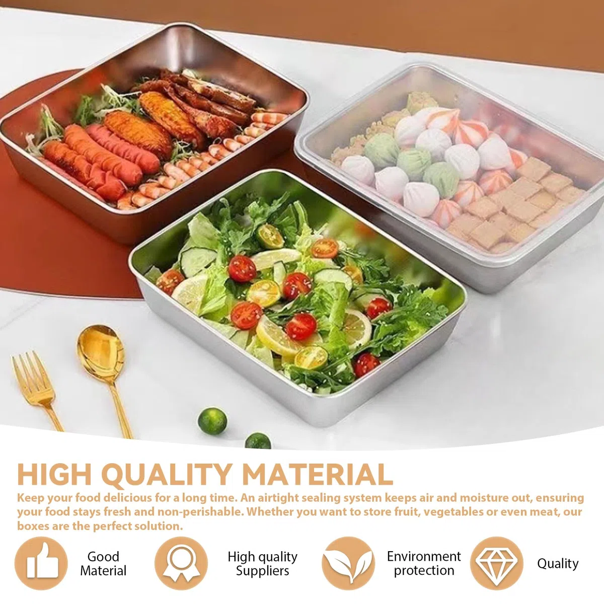 5 contenitori per affettati per frigorifero, contenitori per congelatore in acciaio inox con coperchio, contenitori ermetici con coperchio, box impilabili in acciaio inox, meal prep box per formaggio