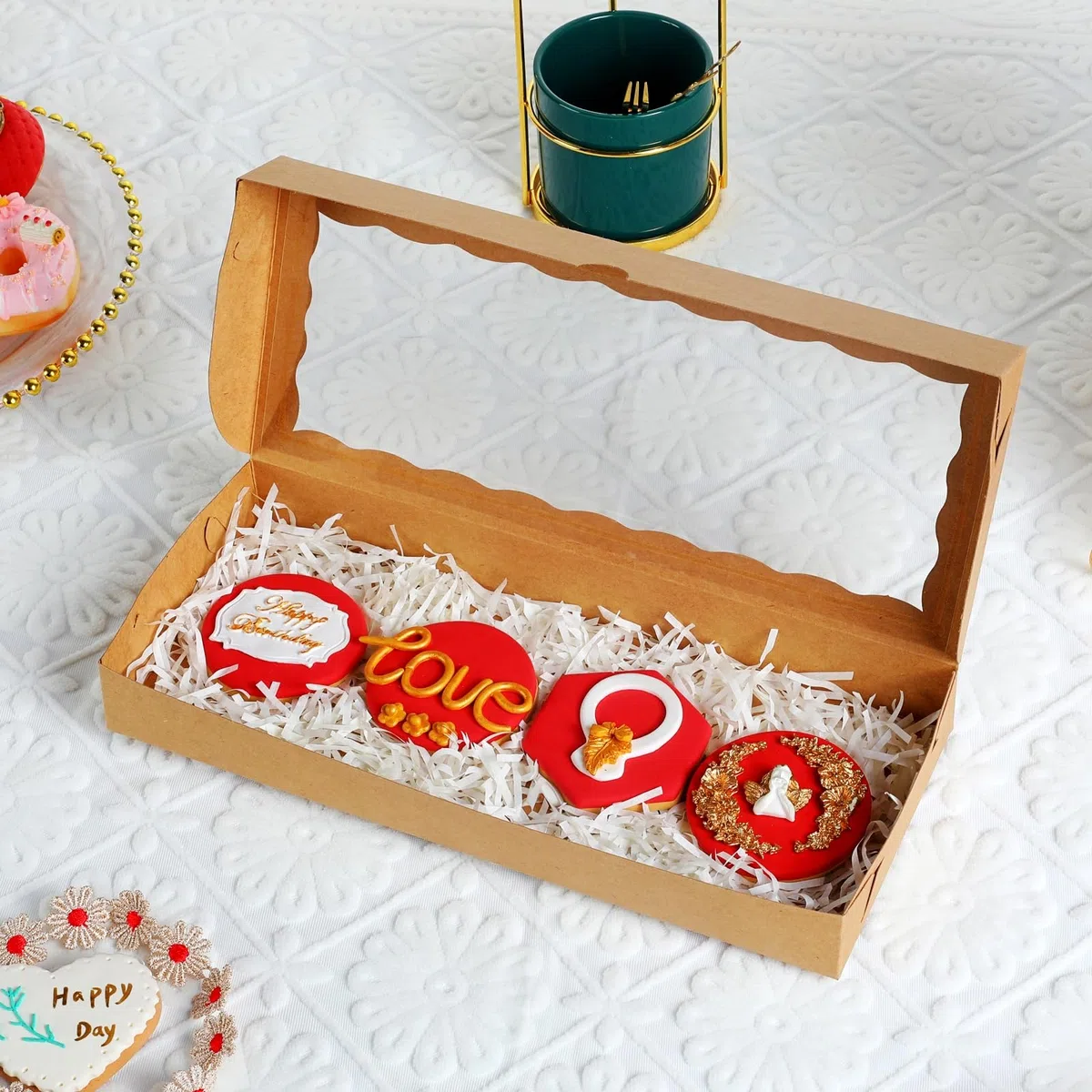 15 scatole bianche da forno con finestra per biscotti, cioccolato, tartufo, macaron, tortine, browines e dolcetti, per Natale, San Valentino, Pasqua, festa della mamma, 30,5 x 12,8 cm