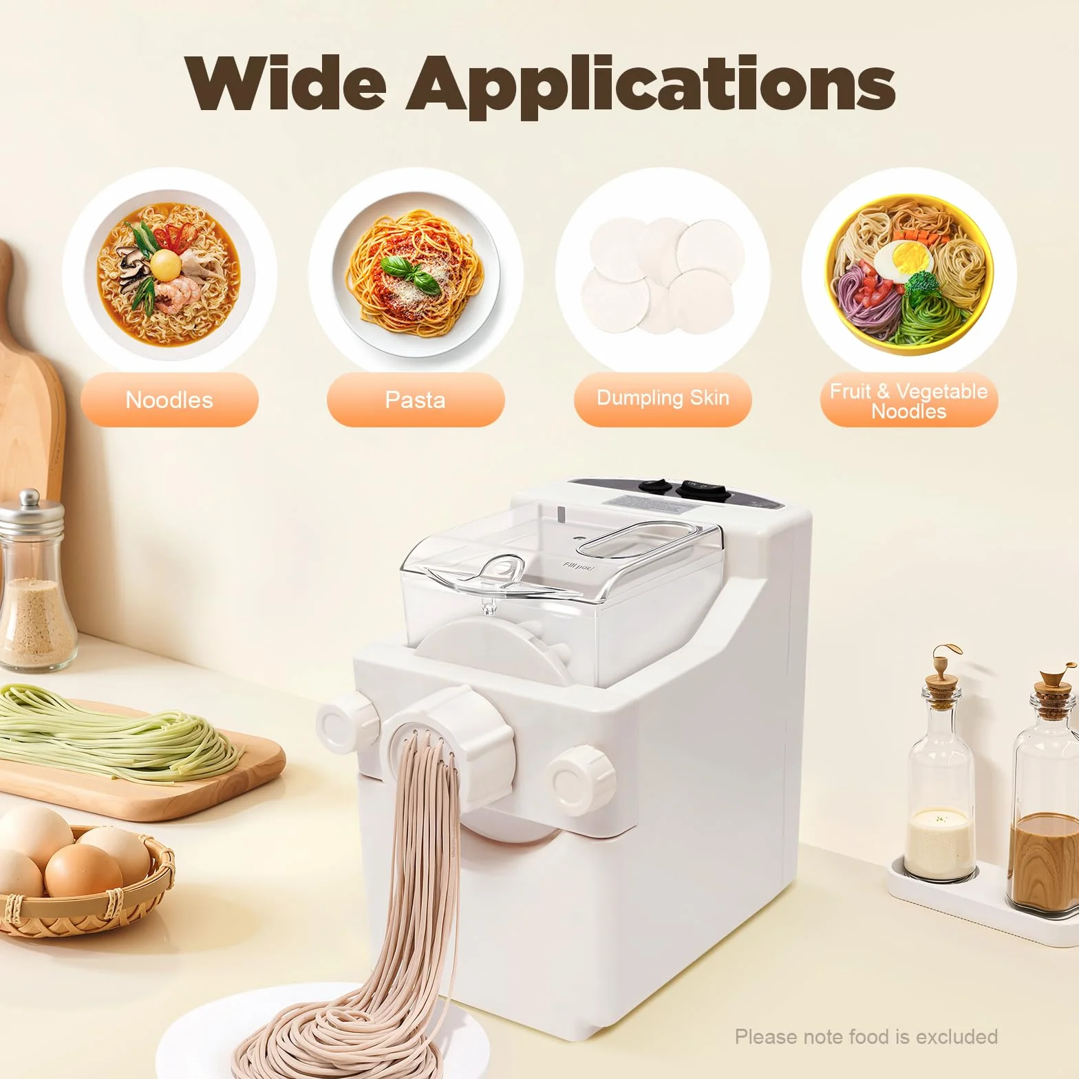 Macchina automatica per la pasta perfetta fatta in casa con nove forme, motore in rame in circa tre minuti di pasta fresca senza additivi per famiglie a casa, salvaspazio bianco