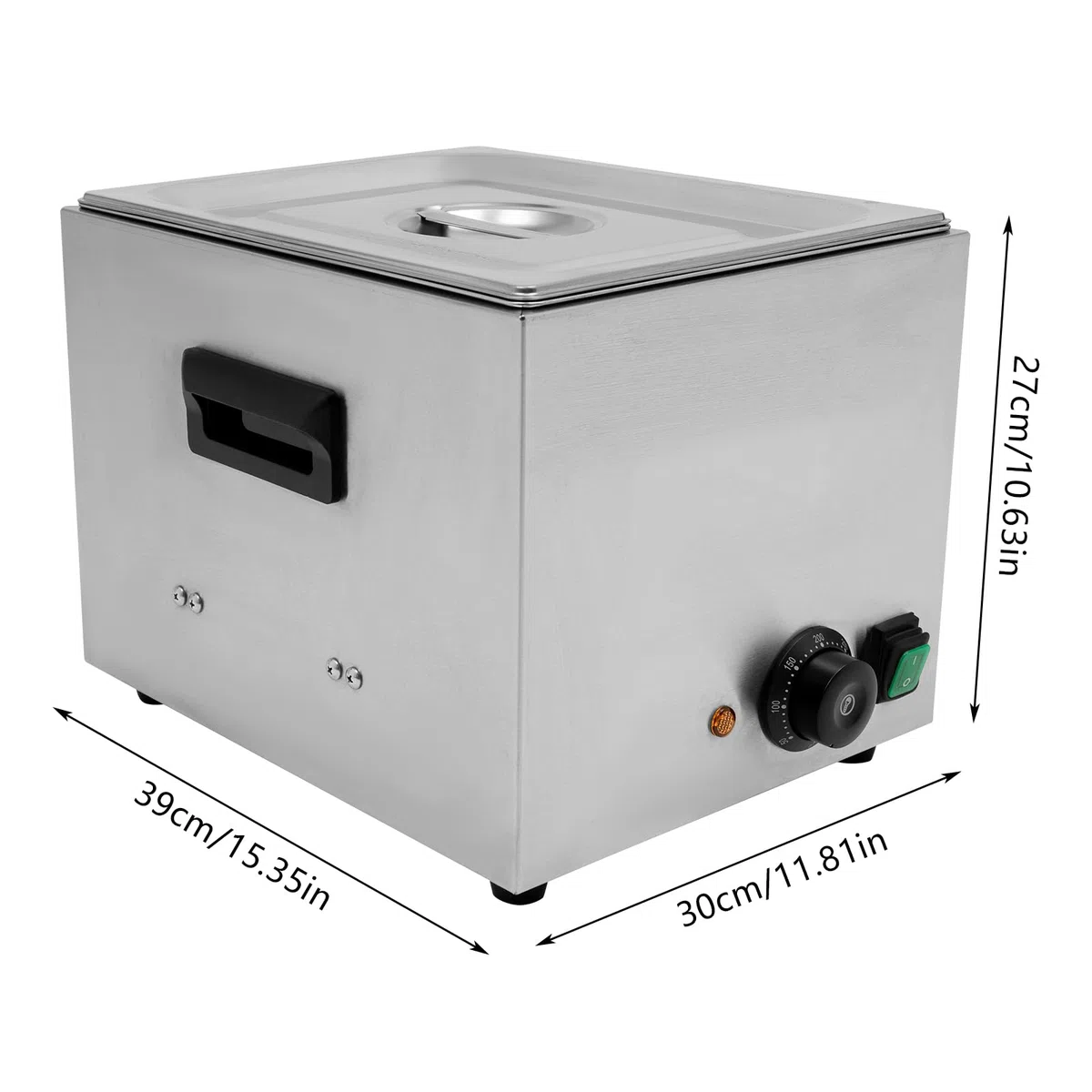 Scaldavivande elettrico per salsicce, 1300 W, in acciaio inox, 10 l, con regolatore di temperatura, per snack bar, panetterie, 39 x 30 x 27 cm